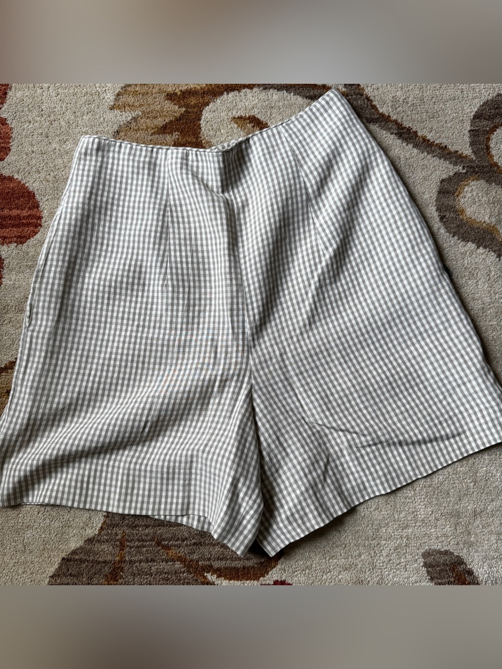 Vintage Express High Waisted Silk Linen Gingham Shorts